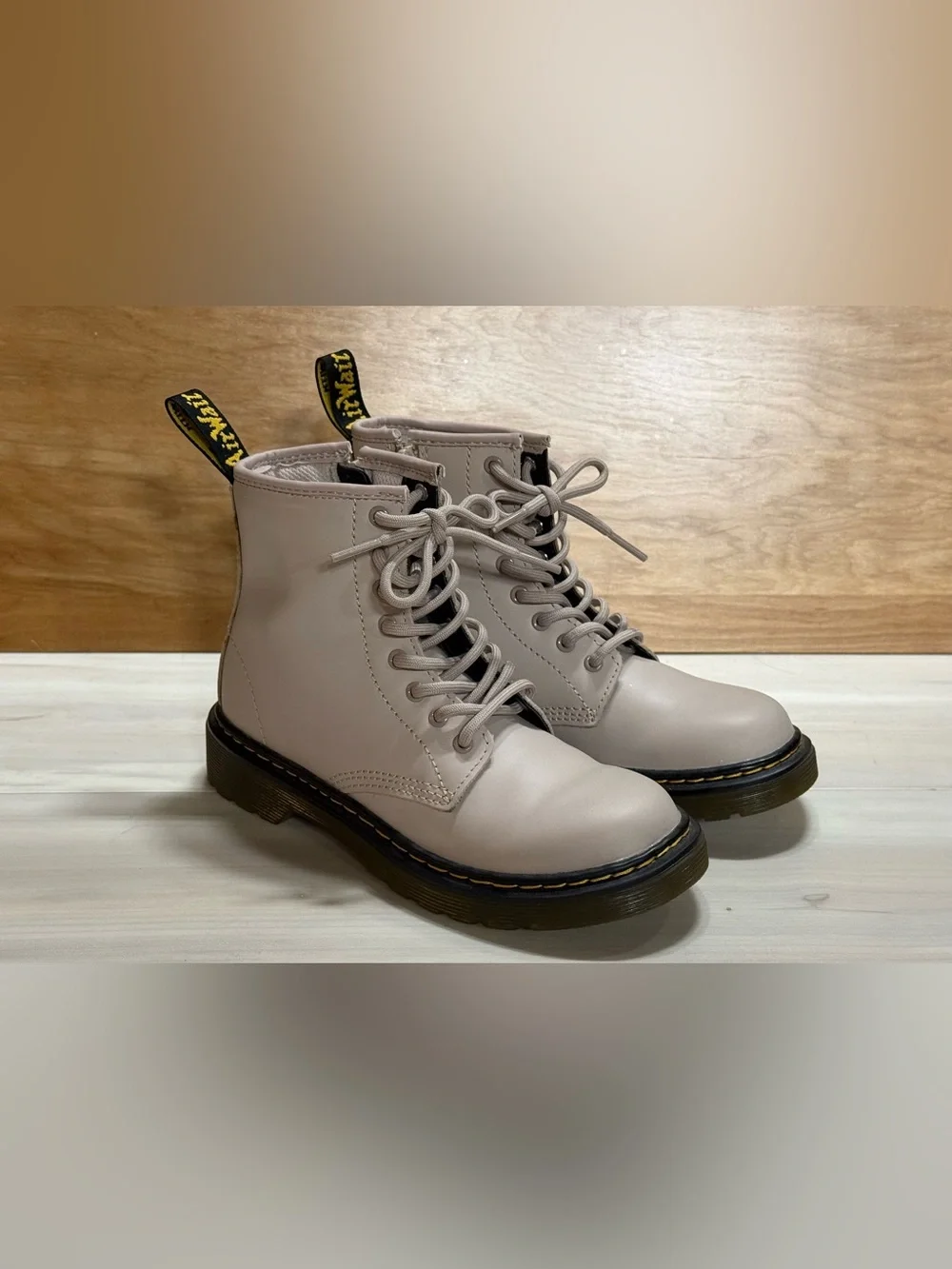 Dr. Martens kids taupe 1480 8 lace up boots